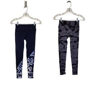 NUX Ribbed Tie Dye Leggings Navy and White V Back Size M